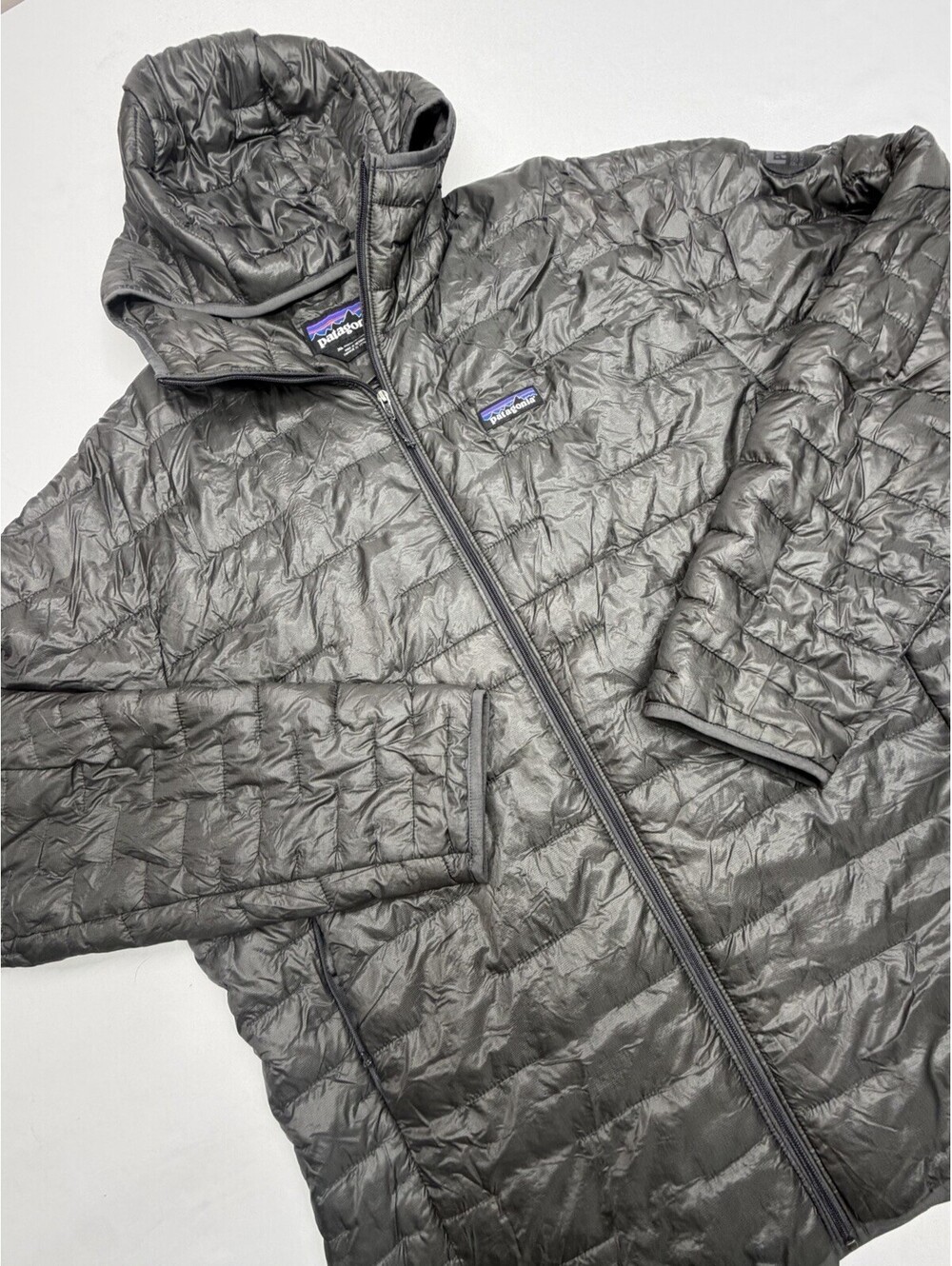 Patagonia Jacket Men's Nano Puff Hoody XL Gray Full Zip Puffer Outdoor *logo